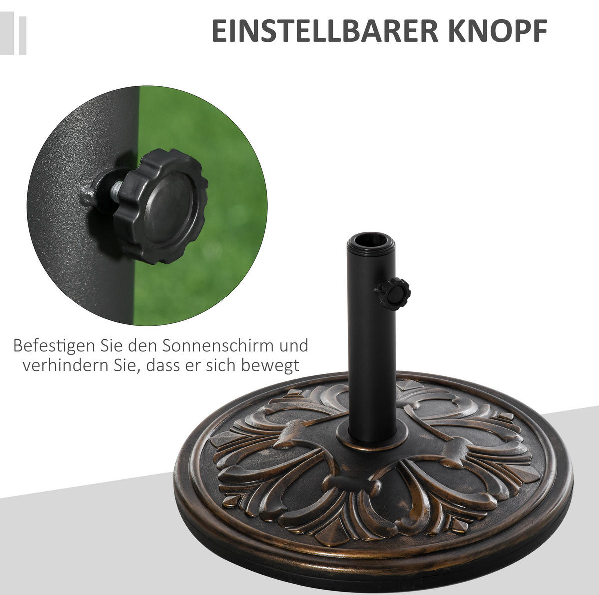 SONNENSCHIRMSTÄNDER 48/48/34 cm bronze aus Zement mit Adapterhülsen - Bronzefarben, Stein (48/48cm) - OKWISH