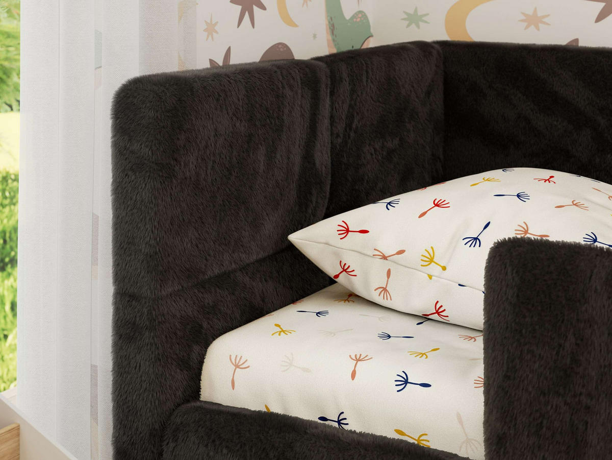 DĚTSKÁ POSTEL ARVO ALTA 90/200 - Černá Plyš - Vlevo - černá, textil (90/200cm) - MKS