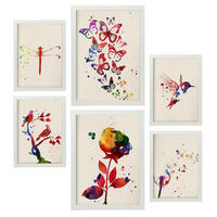 POSTER Set Mit 6 Natur Illustrationen Im Aquarell Stil Von Pflanzen, Blumen, Schmetterlingen Und Vögeln Innenarchitektur A3 & A4 Weißer Rahmen - Weiß, Papier (29/3cm) - Nacnic