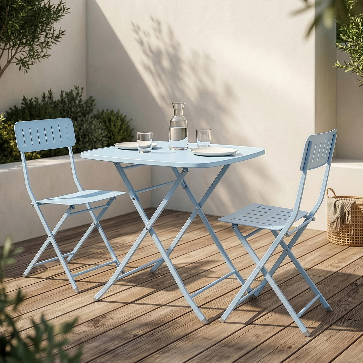 GARTENKLAPPTISCH Sande - Hellblau, Metall (70/70/71cm) - [en.casa]
