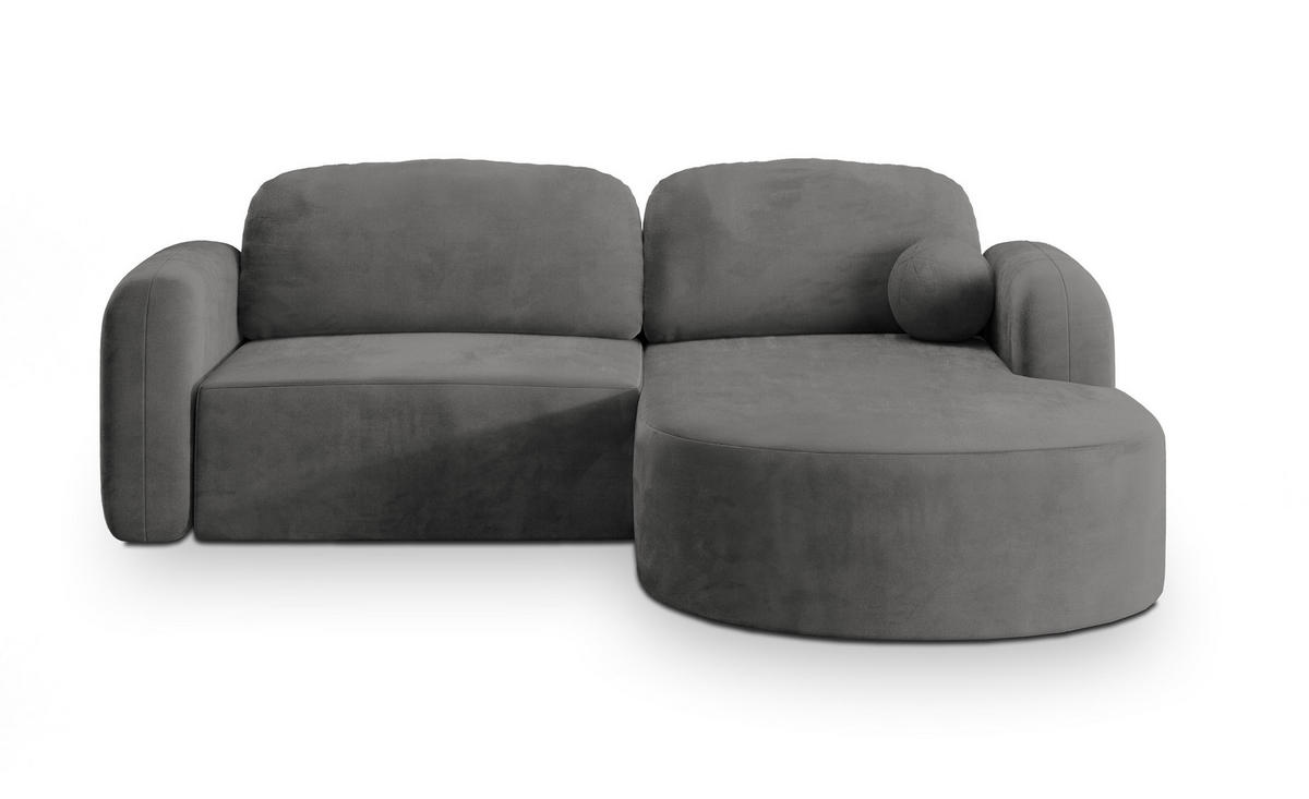 ECKSOFA AMILIA M R-S Grau Velours-Stoff mit Schlaffunktion - Grau, Holz (263/174cm) - MASSENO