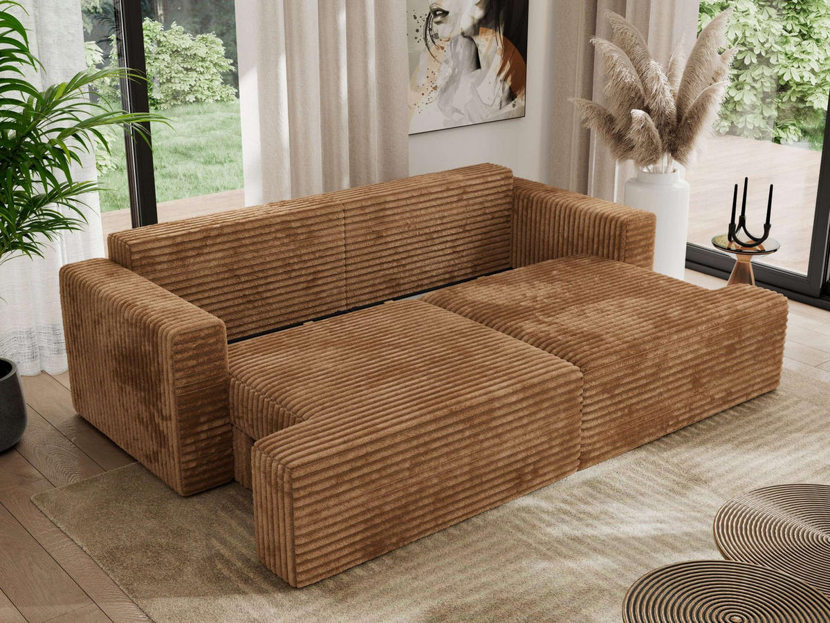 4-SITZER SOFA VIRELLA Orange Cord - Schwarz/Orange, Textil (240/88/115cm) - MKS