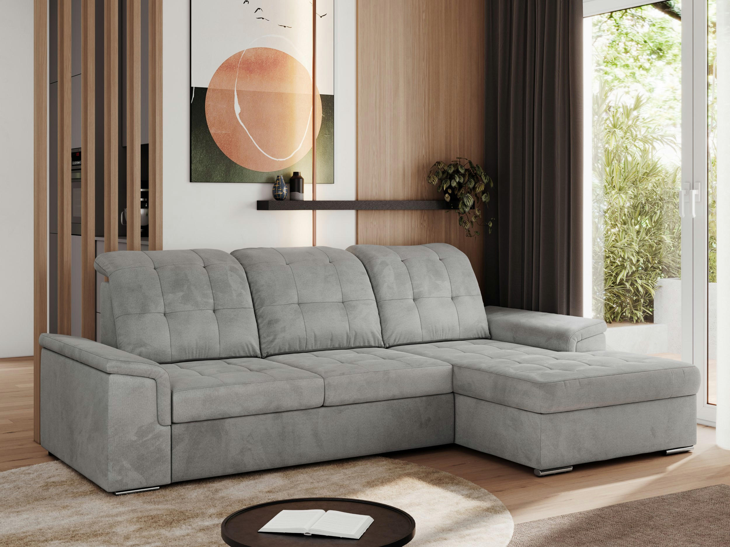 ECKSOFA MADRITO L - Hellgrau Velorus - Rechts - Silberfarben/Hellgrau, Textil/Metall (256/160cm)