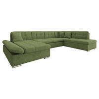 ECKSOFA Bergen Premium, Seite: Links - Silberfarben/Olivgrün, Holz/Textil (345/76/205cm) - MIRJAN24