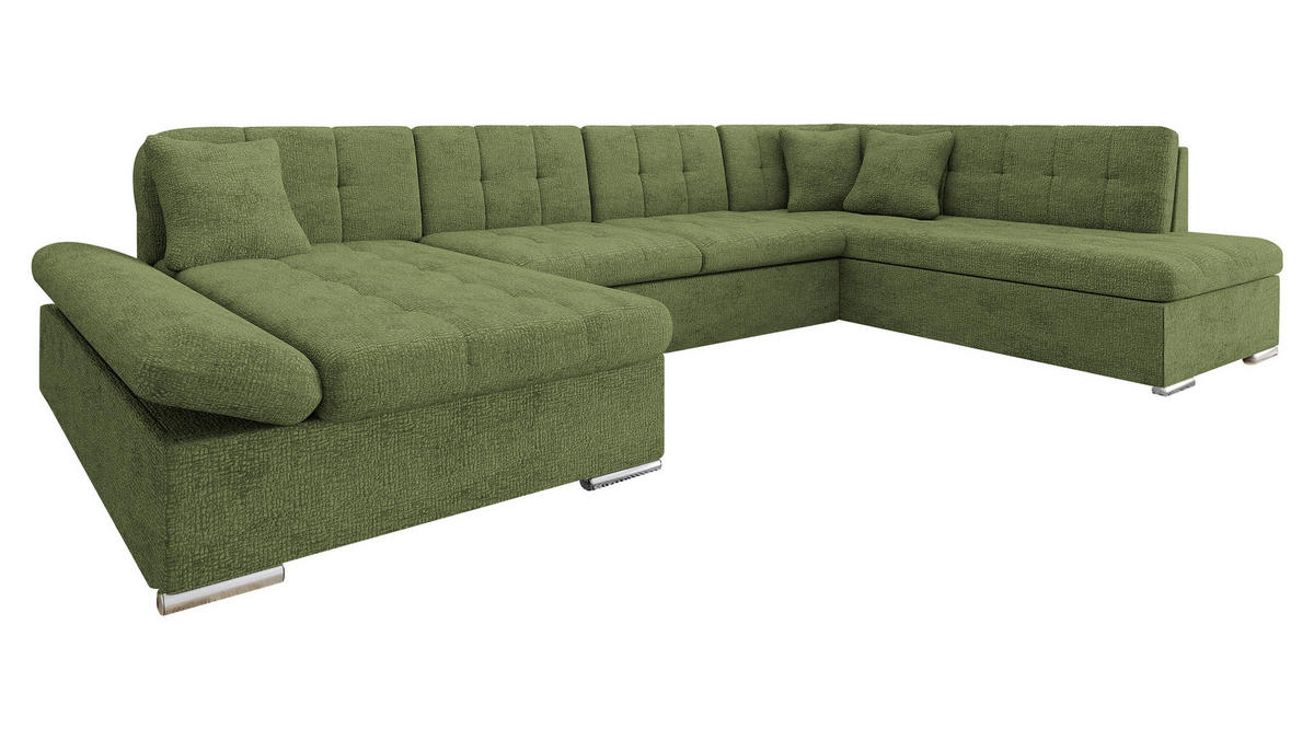 ECKSOFA Bergen Premium, Seite: Links - Silberfarben/Olivgrün, Holz/Textil (345/76/205cm) - MIRJAN24