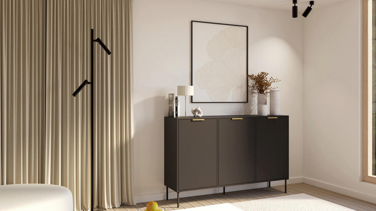 SIDEBOARD Vena Schwarz 150 cm - Goldfarben/Schwarz, Holzwerkstoff/Kunststoff (150/86/40cm) - Selsey