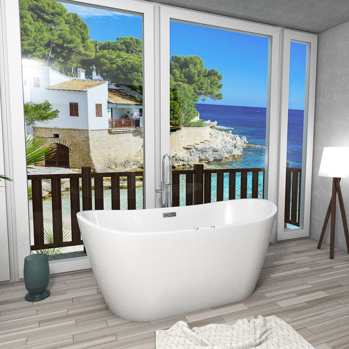 WHIRLPOOL freistehend F23 Armatur AF02 - Weiß, Glas/Kunststoff (80/72/180cm) - AcquaVapore by Sandra Jentho