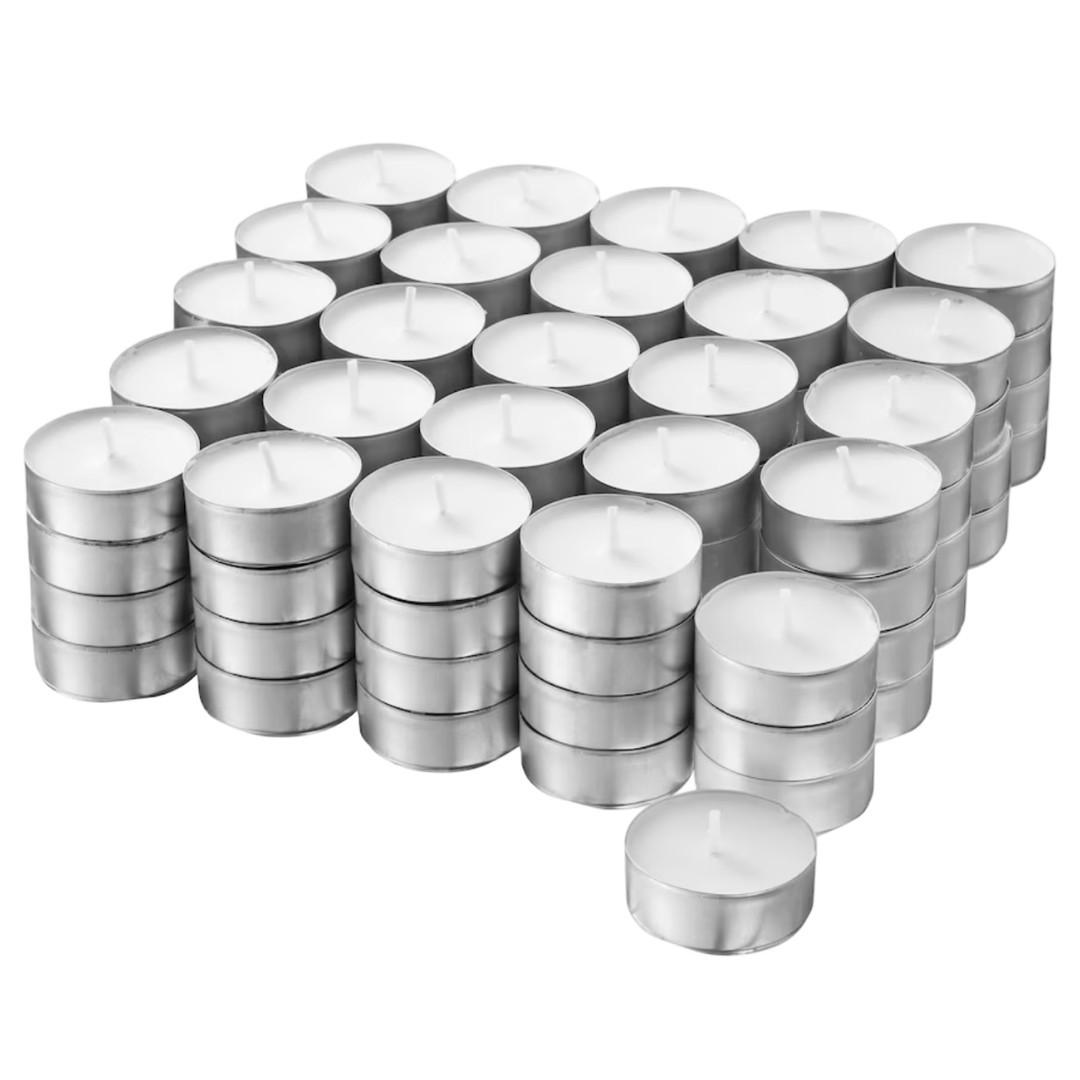 TEELICHTER 100er Set, Ø37 mm, Weiß, Unbeduftet, 4 Std Brenndauer, Kerzen, Deko, Stimmung, Party, Hochzeit, Weihnachten, Innenbereich - Silberfarben/Weiß, Kunststoff (3.7/1.7/3.7cm) - JUNG