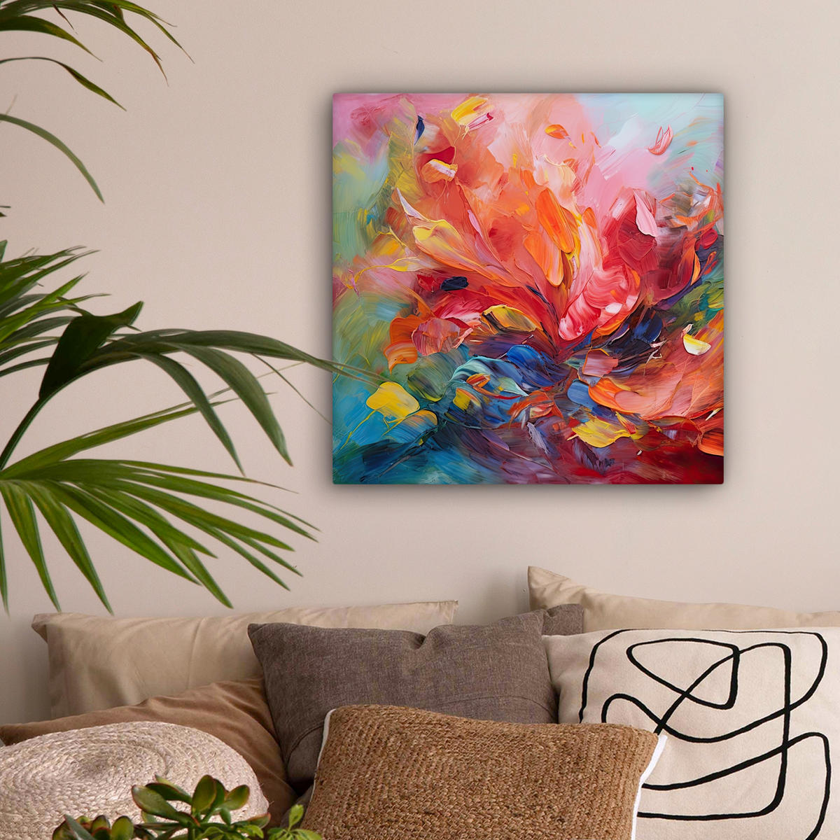 LEINWANDBILD Ölgemälde - Kunst - Abstrakt - Farbenfroh 50x50 cm - Altrosa, Textil (50/50cm) - MuchoWow