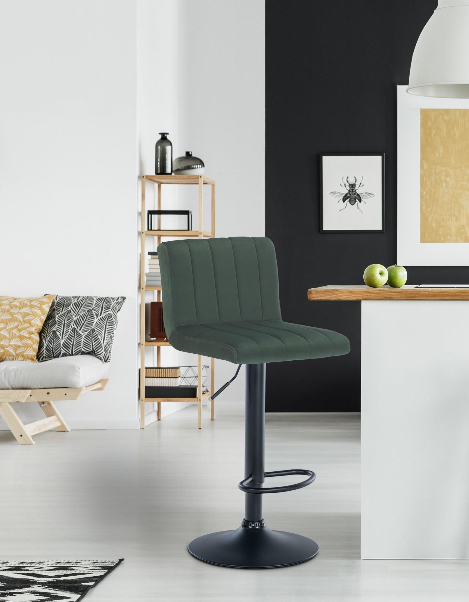 BARHOCKER Samt grün - Schwarz/Grün, Textil/Metall (41/87/49cm) - CLP