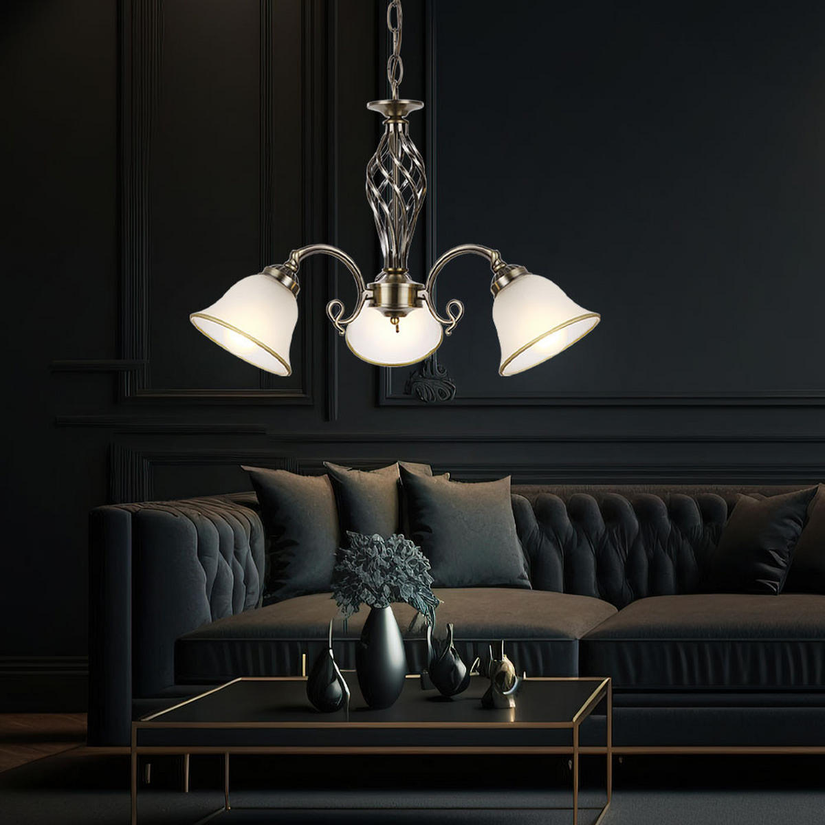 KRONLEUCHTER ODIN Altmessing Messing - Messingfarben, Glas (60/60/120cm) - Globo Lighting