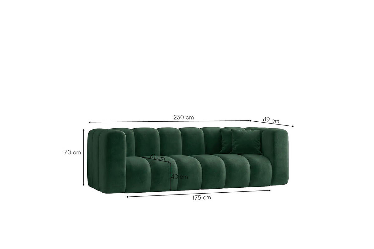 SOFA 3-Sitzer Modulares, Velvet-Stoff Riviera, Grün, GRAND - Grün, Holz (230/70/89cm) - Kaiser Möbel