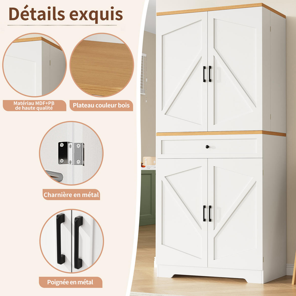 BUFFETSCHRANK Weiß 80/40/180 cm - Weiß, Holz (80/180/40cm) - PANGIVO