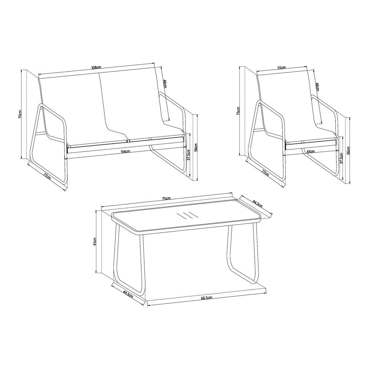 GARTENMÖBEL-SET 4 TLG. Anzi - Schwarz, Glas/Textil - casa.pro
