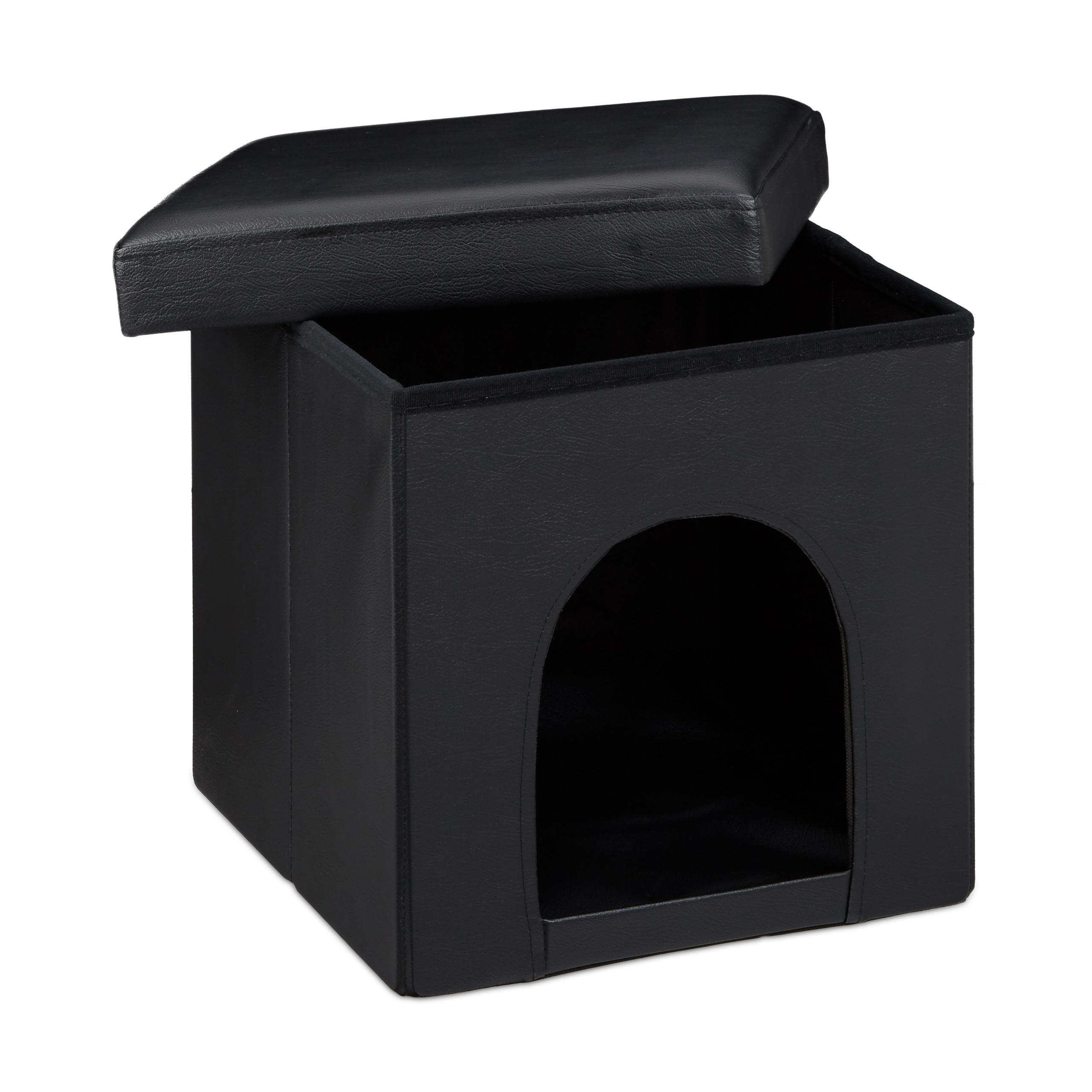 HUNDEBOX Sitzhocker - Schwarz, Holzwerkstoff/Kunststoff (38/38/38cm) - Relaxdays