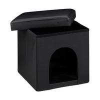 HUNDEBOX Sitzhocker - Schwarz, Holzwerkstoff/Kunststoff (38/38/38cm) - Relaxdays