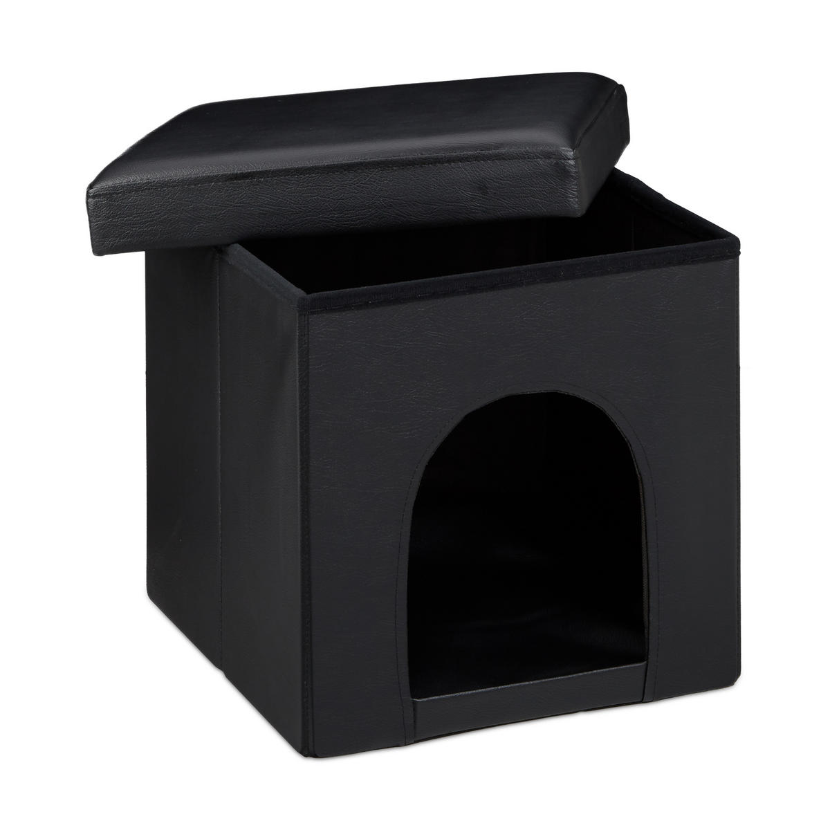 HUNDEBOX Sitzhocker - Schwarz, Holzwerkstoff/Kunststoff (38/38/38cm) - Relaxdays
