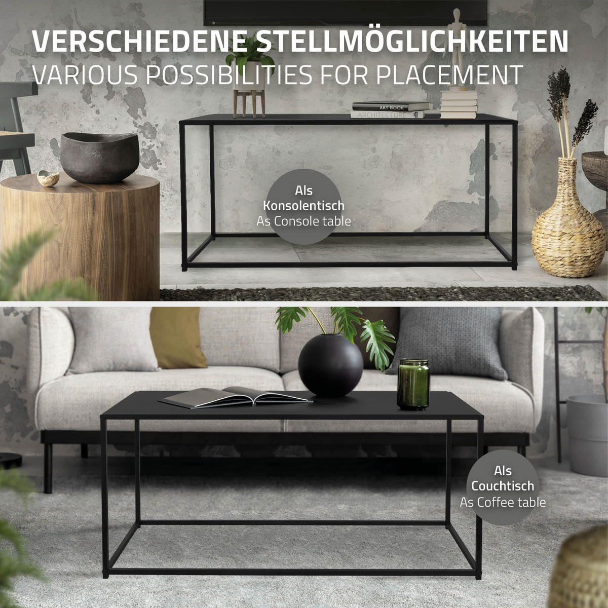 COUCHTISCH rechteckig Schwarz 110/40/50,5 cm - Schwarz, Metall (50.5/40/110cm) - ML-DESIGN