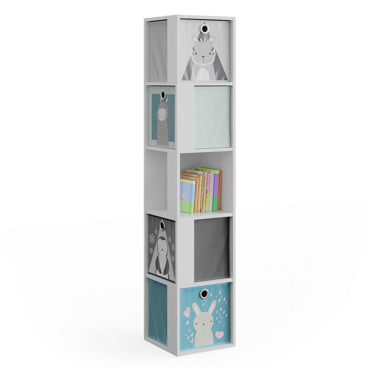 KINDERREGAL Lio Weiß 33.3 x 162.2 cm mit 4 Faltboxen - Weiß, Holzwerkstoff (33.3/162.2/33.3cm) - Vicco
