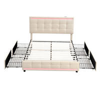 POLSTERBETT 140/200 cm Beige LED-Bett mit 4 Schubladen und USB-Anschluss - Beige, Textil (140/200cm) - OKWISH