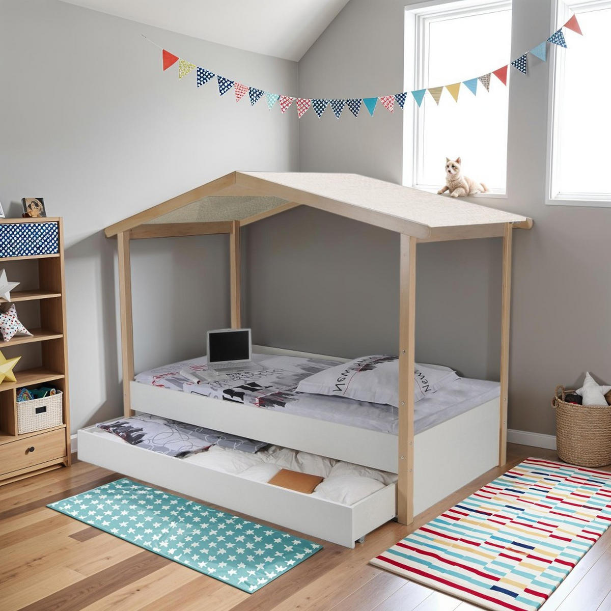 HAUSBETT CASTEL MIT SCHUBLADE/ SPIELBETT 90x190 - Weiß und naturfarben - Multicolor, Holz (90/190cm) - Weber Industries