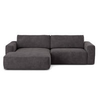 ECKSOFA mit Cord-Stoff - Anthrazit/Schwarz, Holz/Kunststoff (288/175cm) - Cotta