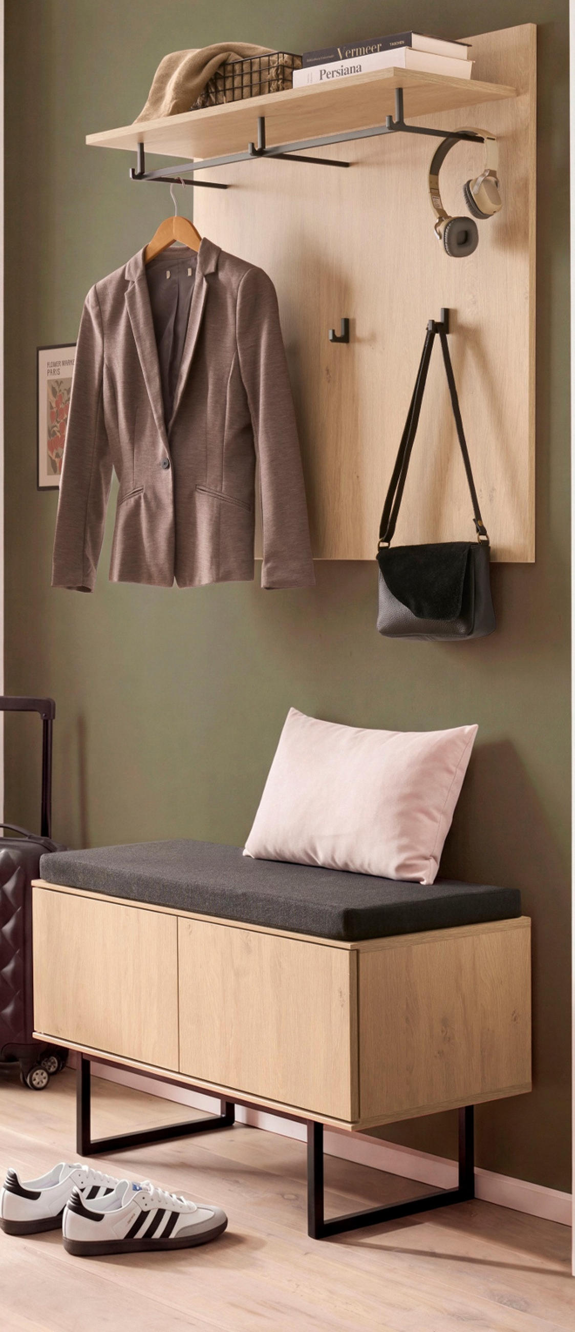 GARDEROBE-SET Stone Eiche 3-teilig 90 cm, Garderobenkombination in modernem Design - Eichefarben/Schwarz, Holzwerkstoff/Metall (90/200/40cm) - Furn.Design