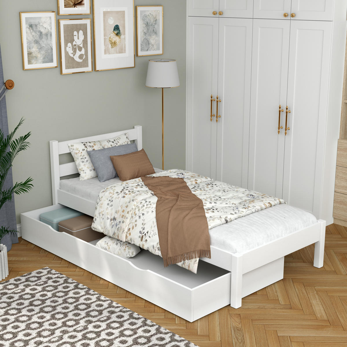 BETT mit Schublade N01 Weiß 80/200 - Weiß, Naturmaterialien/Holz (80/200cm) - N-Wood