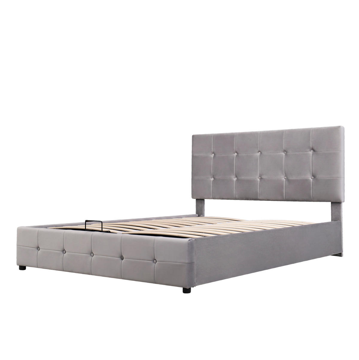 POLSTERBETT 140/200 cm mit hydraulischem Bettkasten und verstellbarem Kopfteil, Grau - Grau, Textil (140/200cm) - Redom