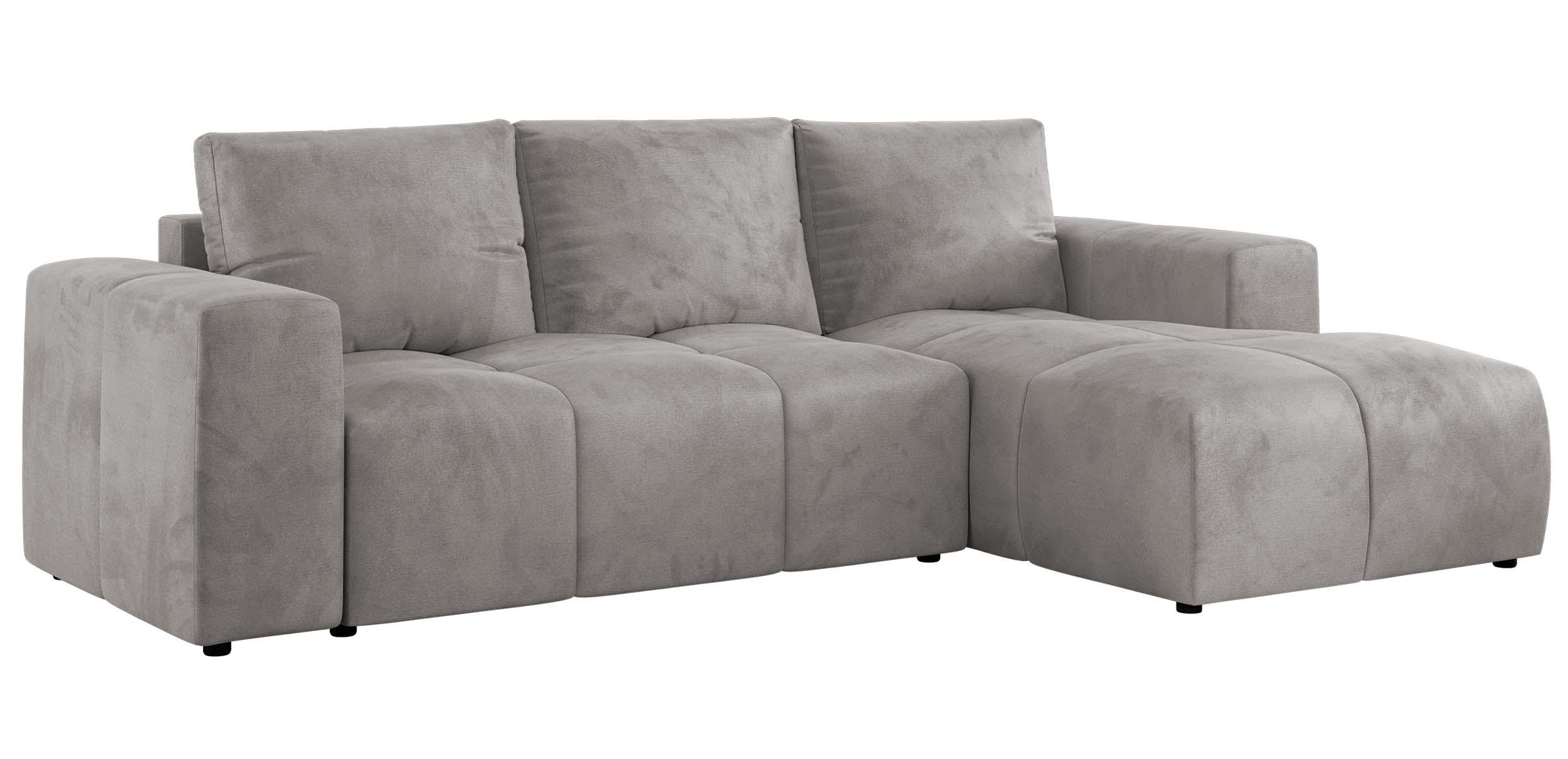 ECKSOFA MONIVA Hellgrau Velvet - Rechts - Hellgrau/Schwarz, Textil (266/164cm) - MKS