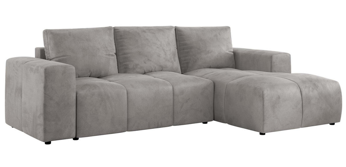 ECKSOFA MONIVA Hellgrau Velvet - Rechts - Hellgrau/Schwarz, Textil (266/164cm) - MKS