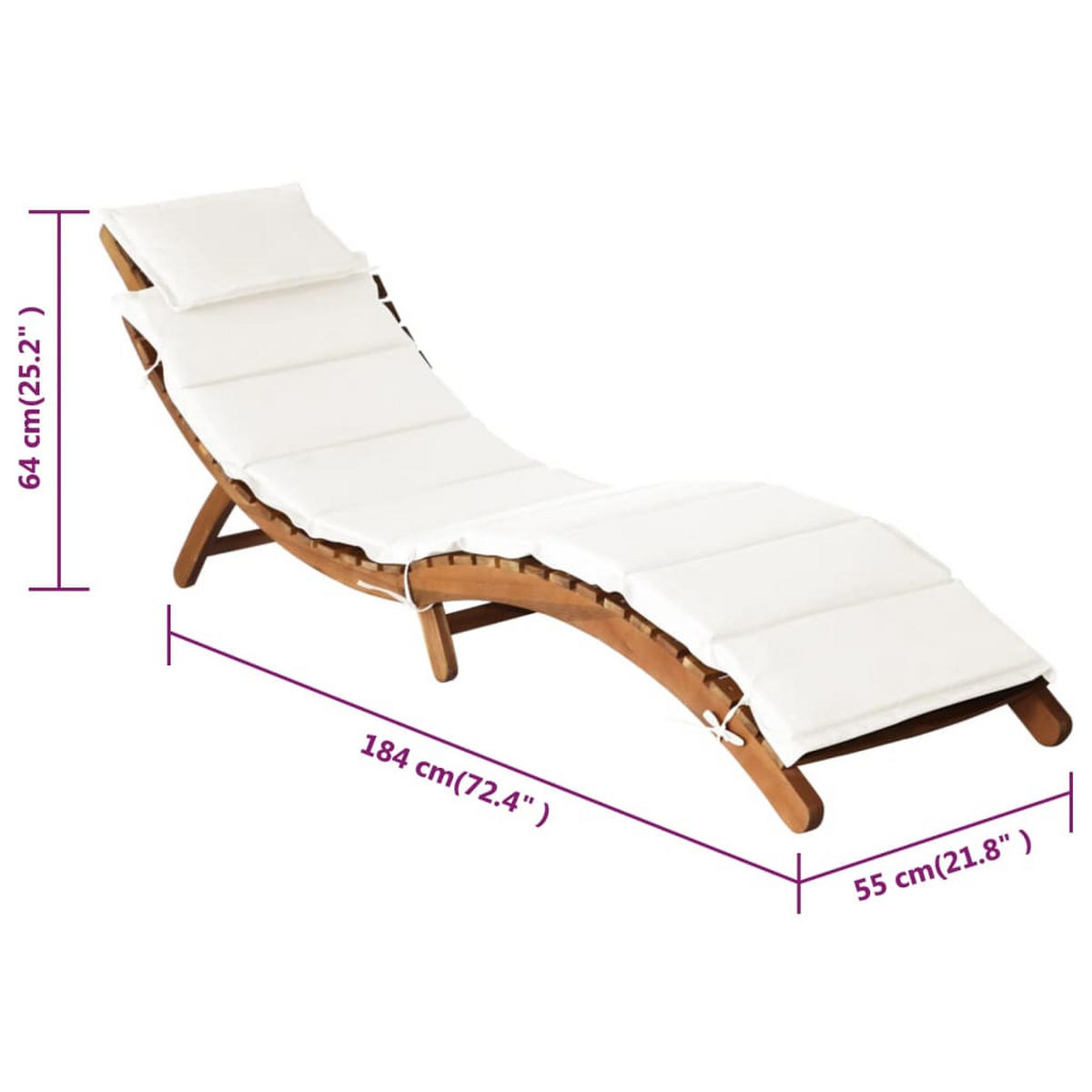 SONNENLIEGEN Mit Auflagen 2er set CremeWeiß Massivholz Akazie - Creme/Braun, Holz/Textil (55/64/184cm) - vidaXL