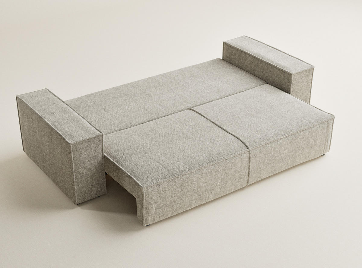 SOFA MIT SCHLAFFUNKTION Milos Beige Chenille-Stoff - Beige/Schwarz, Holz/Holzwerkstoff (255/70/105cm) - Maison de Reve