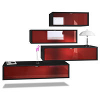 WOHNWAND Lana Fronten in Bordeaux Hochglanz - Bordeaux, Holzwerkstoff (210/170/37cm) - Vladon