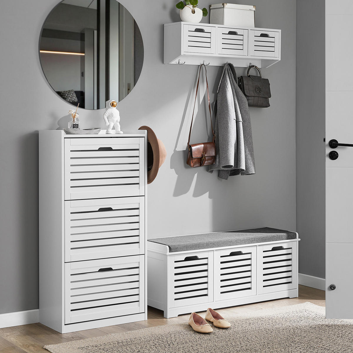 SCHUHSCHRANK Weiß - Weiß, Holzwerkstoff (55/112/30cm) - SoBuy
