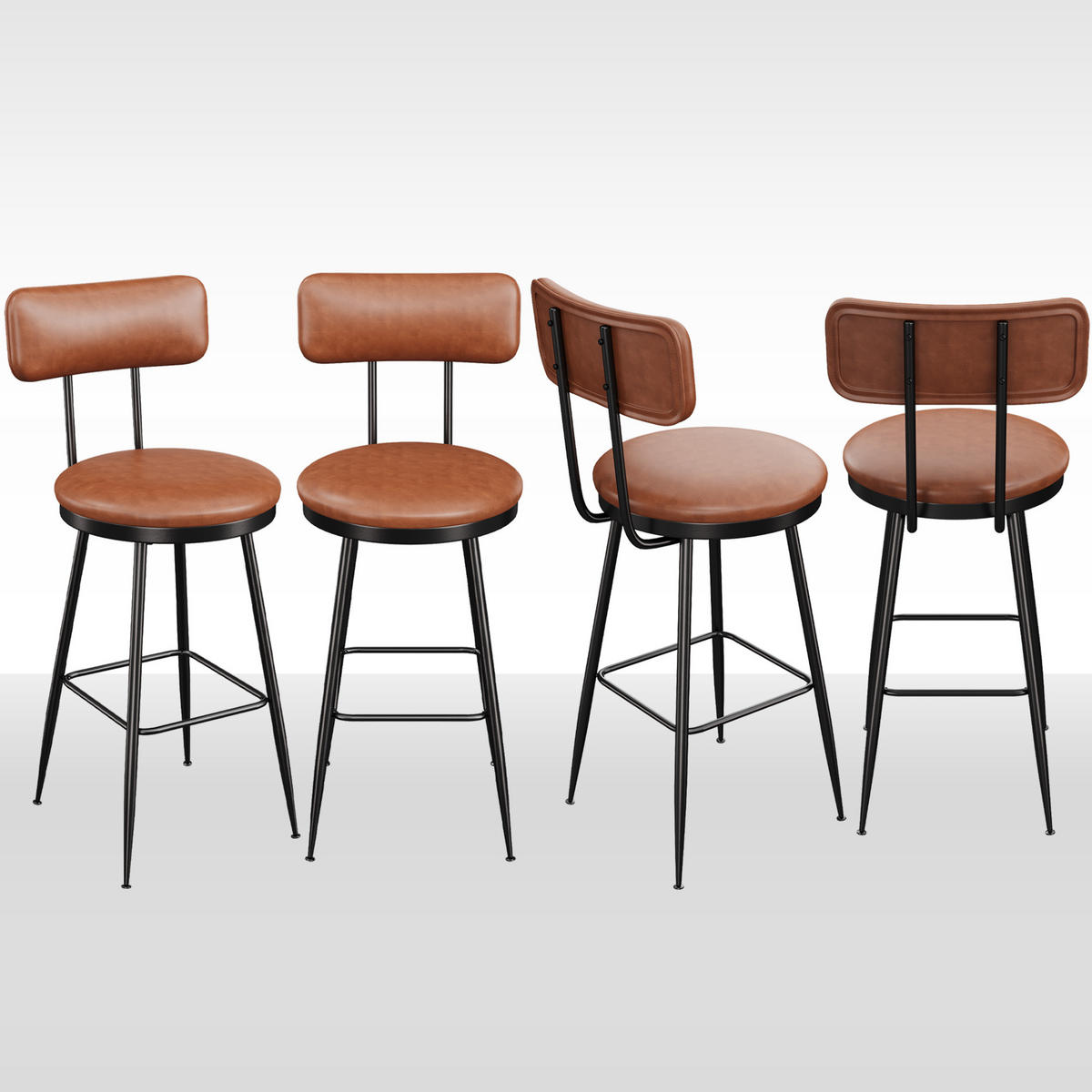 BARHOCKER 4er-Set mit Rückenlehne, Braun - Braun, Metall (34/85.5/34cm)