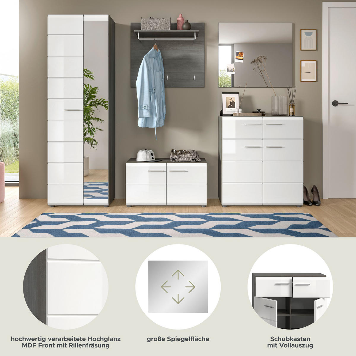GARDEROBENKOMBINATION Salsa 250x192x37 cm Rauchsilber Weiß 5tlg. - Silberfarben, Holz (250/192/37cm)