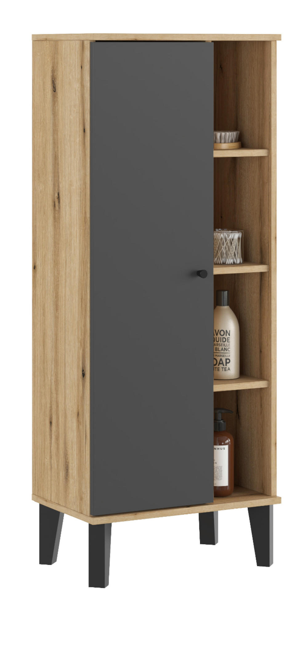 BAD-MIDISCHRANK grau, Evoke Eiche, Badmöbel Kommode, 51 x 128 cm - Eichefarben/Schwarz, Holzwerkstoff/Metall (51/128/33cm) - Furn.Design