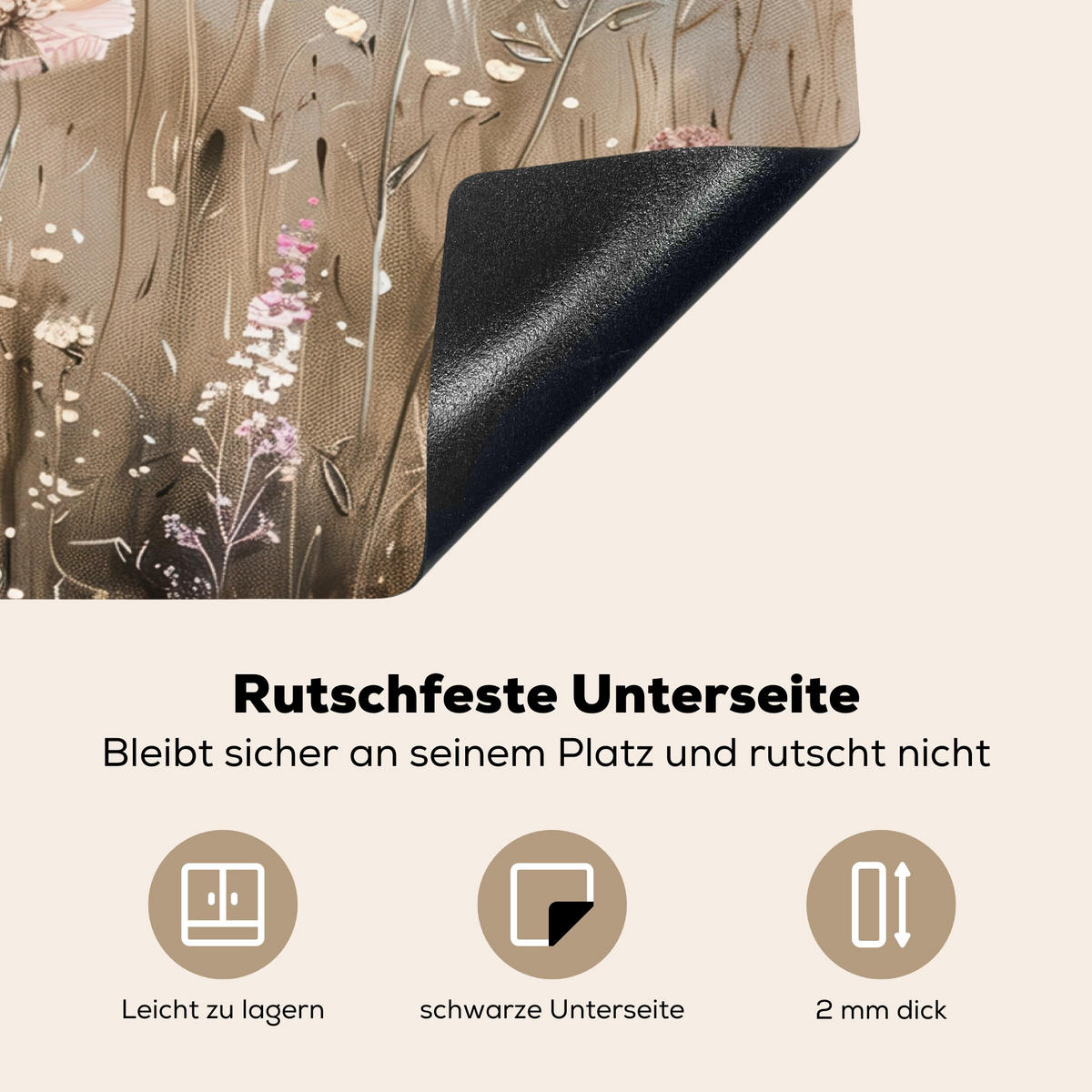 HERDABDECKPLATTE Blumen - Beige - Trockenblumen 75x52 cm - Beige, Kunststoff (75/52/0.2cm) - MuchoWow