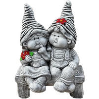 STEINFIGUR 2 Wichtel auf Bank frostfest wetterfest massiv - Grau, Stein (25/35/18cm) - stoneandstyle