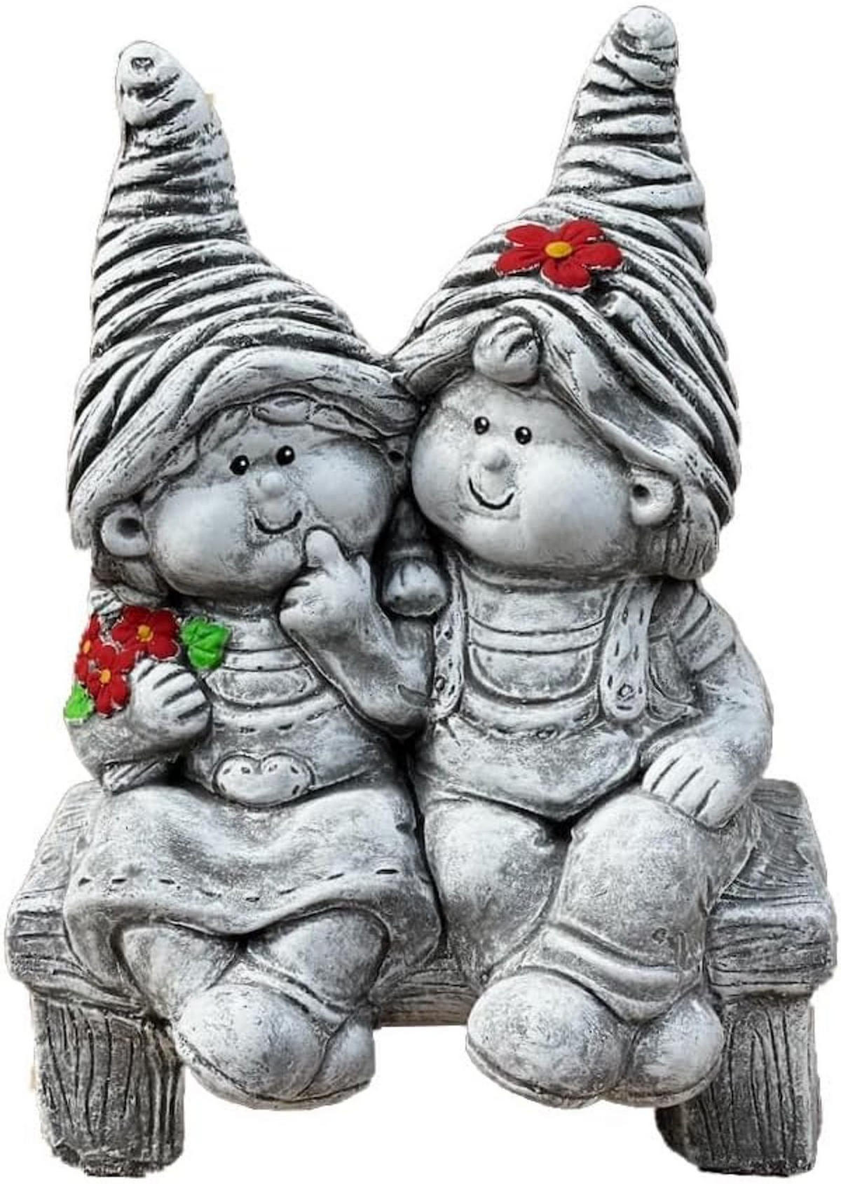 STEINFIGUR 2 Wichtel auf Bank frostfest wetterfest massiv - Grau, Stein (25/35/18cm) - stoneandstyle