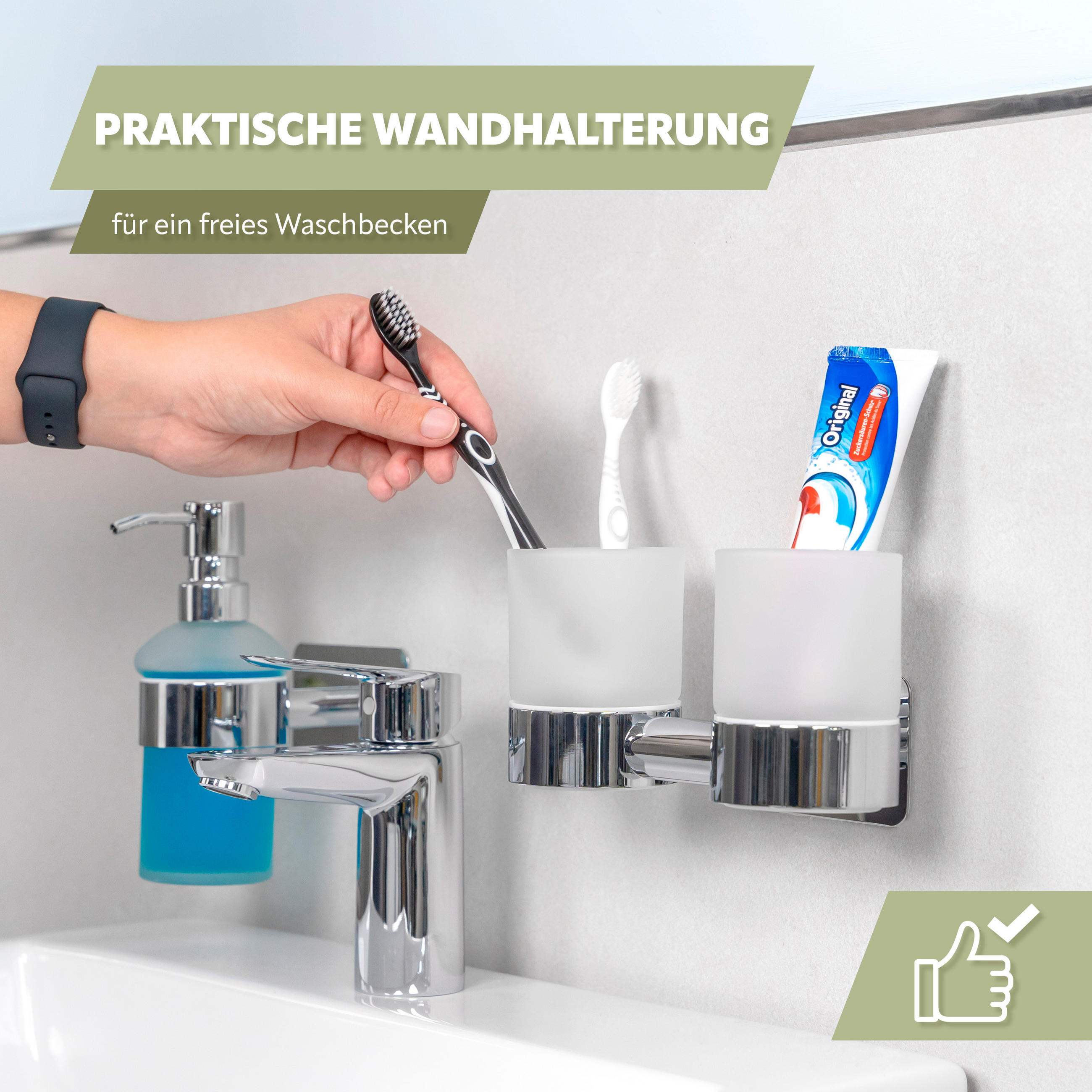 Thumbnail - bremermann Doppel-Glasbecherhalter, Chrom, Metall, 18.5x11x10 cm, Badaccessoires, Waschplatzzubehör, Zahnputzbecher