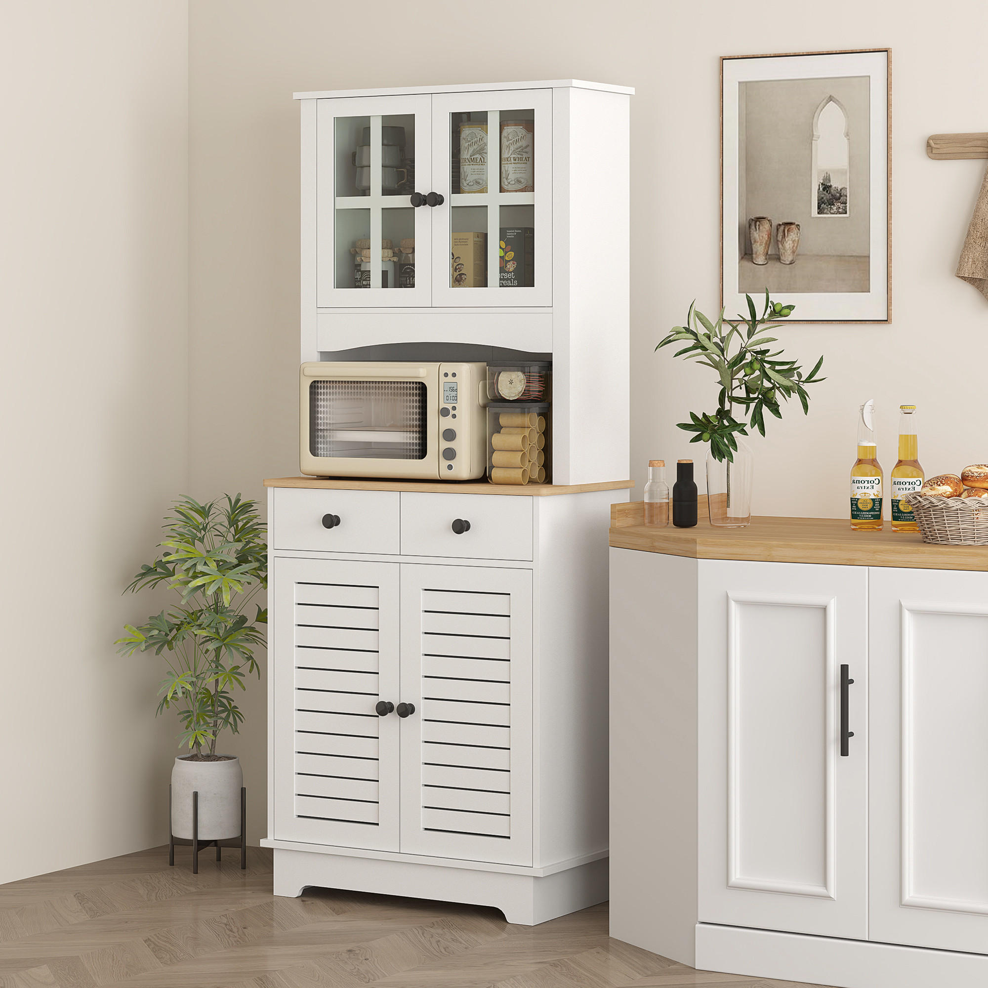 KÜCHENSCHRANK, Hochschrank mit Schränken, Küchenbuffet mit verstellbaren Ablagen - Schwarz/Weiß, Holzwerkstoff/Metall (39.5/170/68cm) - HOMCOM