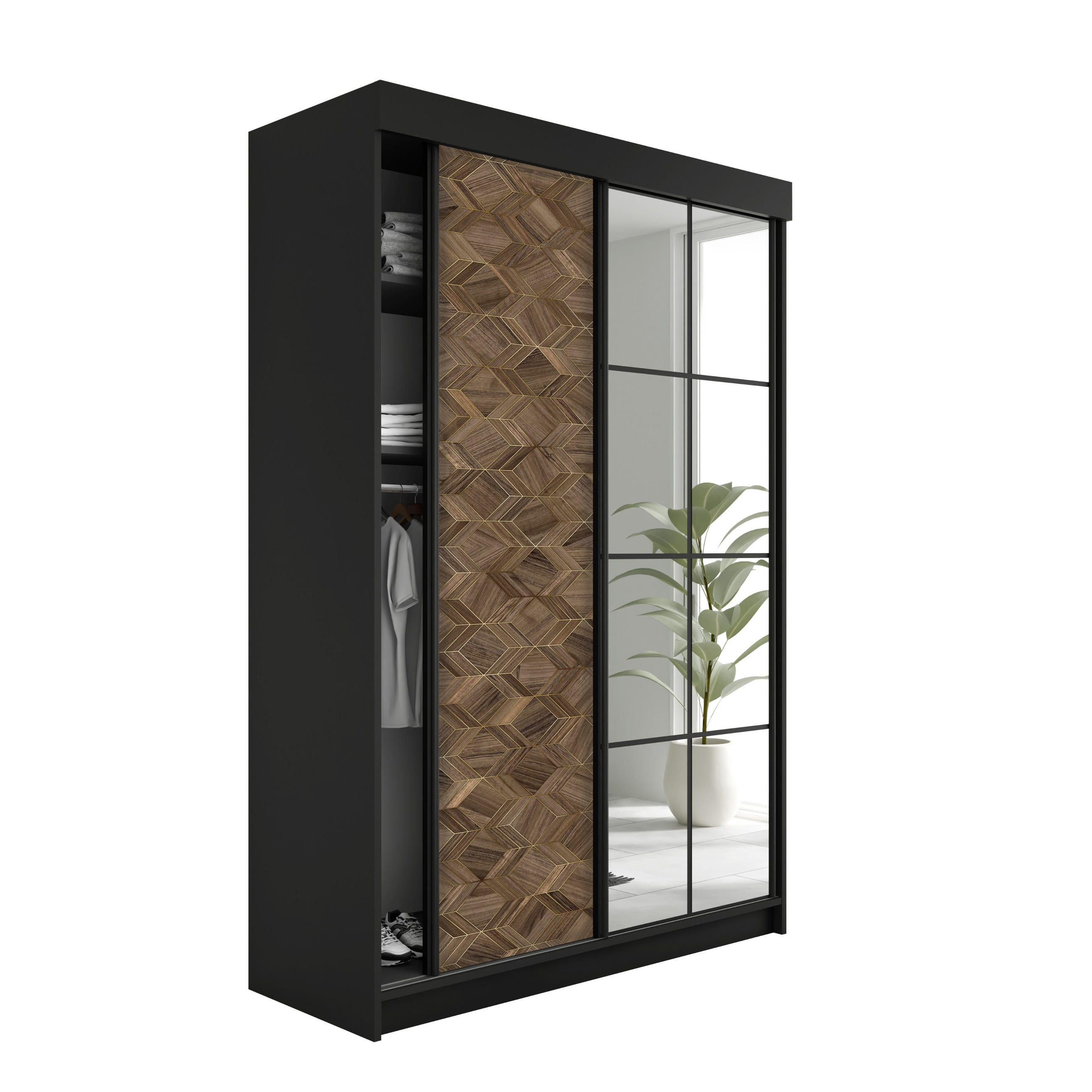 Kier Furniture POSUVNÁ ŠATNÍ SKŘÍŇ LAMARO 167x205x59cm - Černá & Art Deco