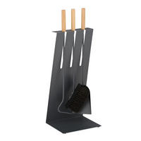 KAMINBESTECK-SET 4-tlg. - Grau, Holz/Metall (23/59/18.5cm) - Relaxdays
