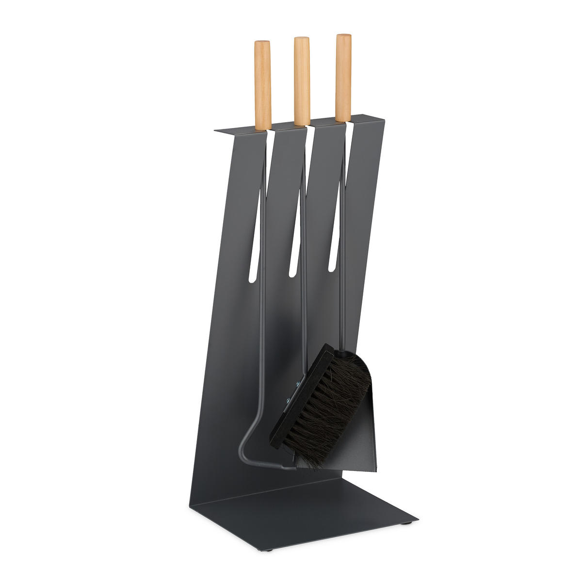 KAMINBESTECK-SET 4-tlg. - Grau, Holz/Metall (23/59/18.5cm) - Relaxdays