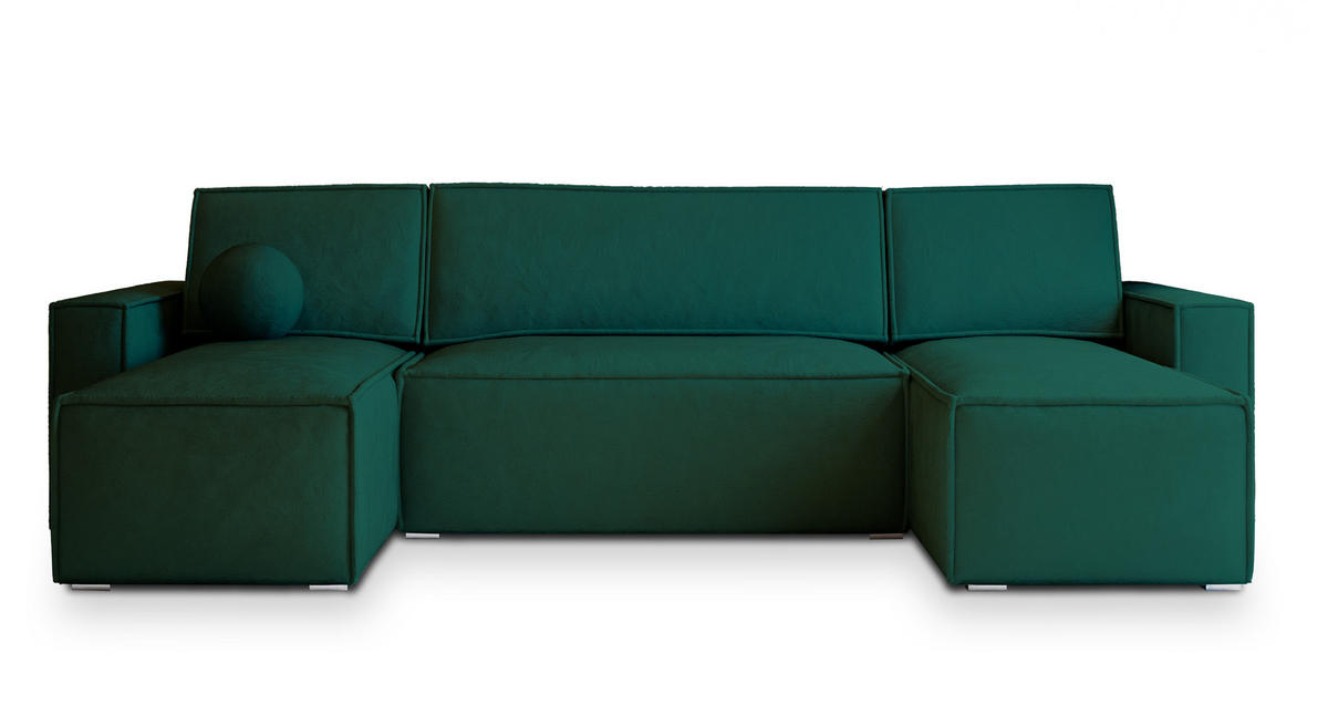 WOHNLANDSCHAFT PESANO M Grün Velours-Stoff mit Schlaffunktion - Grün, Holz (306/85/140cm) - MASSENO