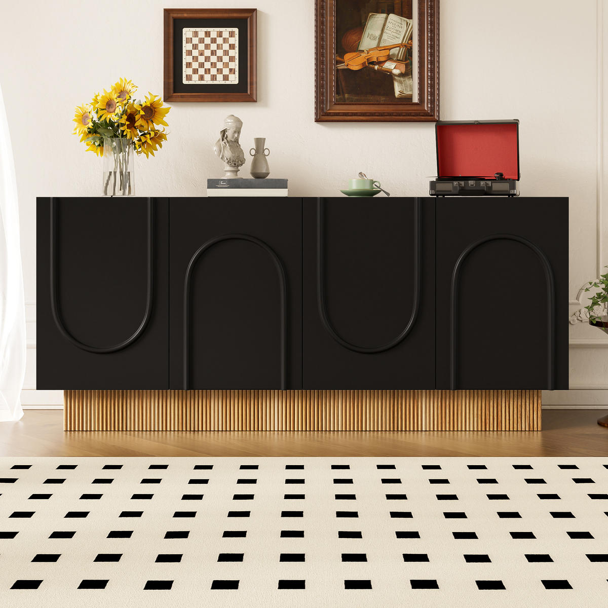 SIDEBOARD 4 Türen 160x75x38 cm - Schwarz, Holzwerkstoff (160/75/38cm) - Fortuna Lai