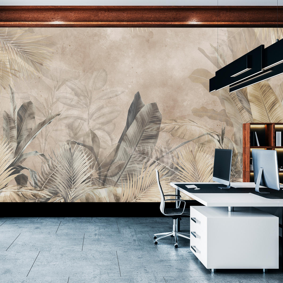 FOTOTAPETE für Schlafzimmer Bananenblätter auf Beton Tropisch Beige 150x105 - Beige/Braun, Papier (150/105cm) - Muralo