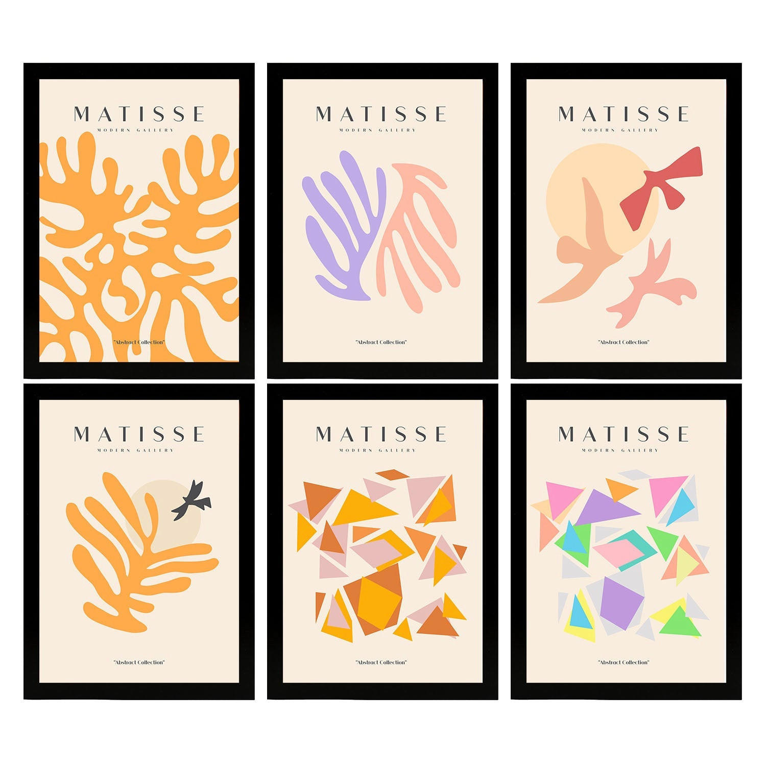 POSTER Set Mit 6 Illustrationen Von Henri Matisse Blumen A3 Schwarzer Rahmen - Schwarz, Papier (29/3cm) - Nacnic